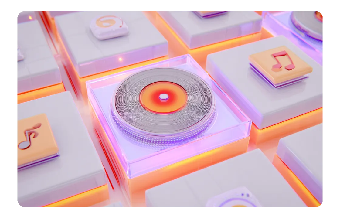 MIDI edit artwork with abstract tempo control blocks and a glowing record-like centerpiece